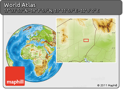 Physical Location Map of the Area around 17° 50' 55" N, 13° 40' 30" E