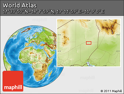 Physical Location Map of the Area around 17° 50' 55" N, 13° 40' 30" E