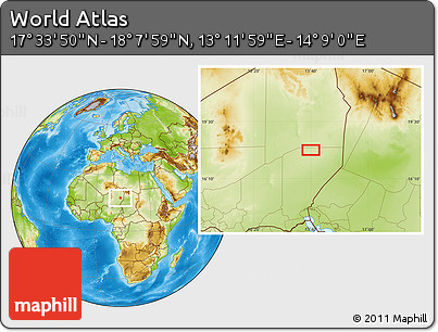 Physical Location Map of the Area around 17° 50' 55" N, 13° 40' 30" E