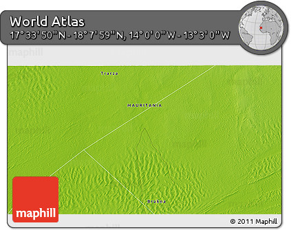 Physical 3D Map of the Area around 17° 50' 55" N, 13° 31' 30" W