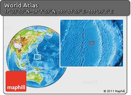 Physical Location Map of the Area around 17° 50' 55" N, 141° 10' 30" E