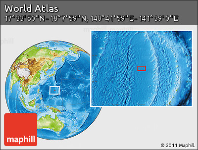 Physical Location Map of the Area around 17° 50' 55" N, 141° 10' 30" E