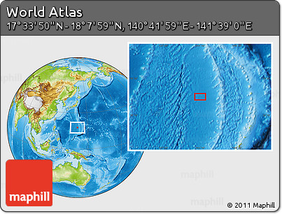 Physical Location Map of the Area around 17° 50' 55" N, 141° 10' 30" E