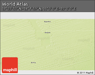 Physical 3D Map of the Area around 17° 50' 55" N, 14° 31' 30" E