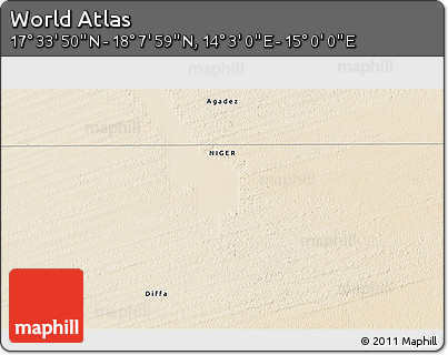 Satellite 3D Map of the Area around 17° 50' 55" N, 14° 31' 30" E