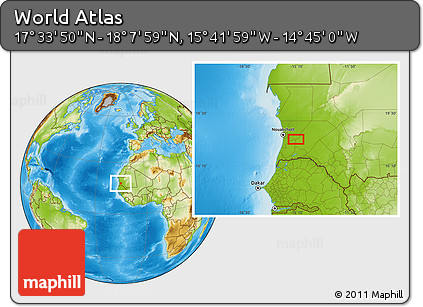 Physical Location Map of the Area around 17° 50' 55" N, 15° 13' 29" W