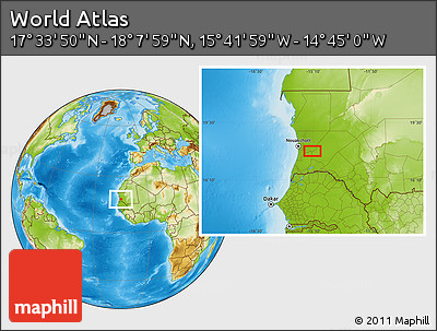 Physical Location Map of the Area around 17° 50' 55" N, 15° 13' 29" W