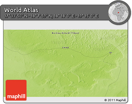 Physical 3D Map of the Area around 17° 50' 55" N, 18° 46' 29" E