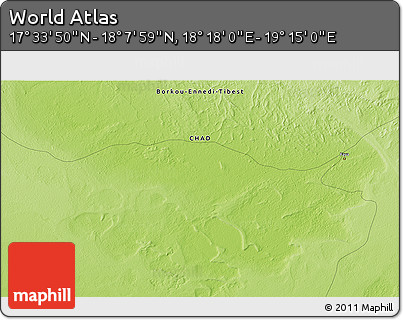 Physical 3D Map of the Area around 17° 50' 55" N, 18° 46' 29" E