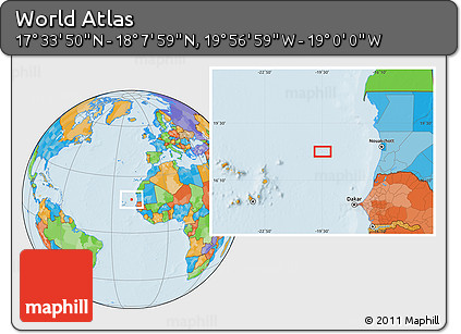 Political Location Map of the Area around 17° 50' 55" N, 19° 28' 30" W