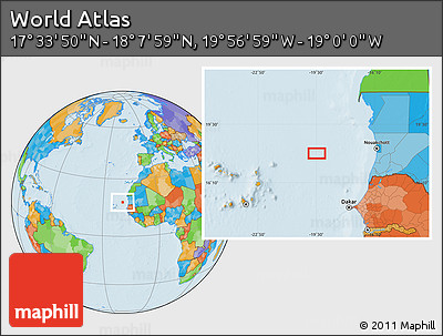 Political Location Map of the Area around 17° 50' 55" N, 19° 28' 30" W