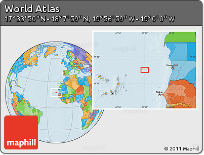 Political Location Map of the Area around 17° 50' 55" N, 19° 28' 30" W