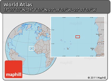 Gray Location Map of the Area around 17° 50' 55" N, 21° 10' 29" W