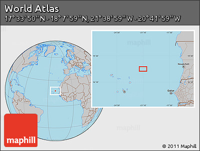 Gray Location Map of the Area around 17° 50' 55" N, 21° 10' 29" W
