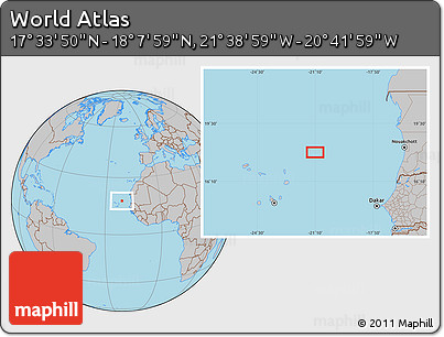 Gray Location Map of the Area around 17° 50' 55" N, 21° 10' 29" W