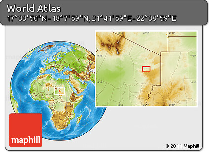 Physical Location Map of the Area around 17° 50' 55" N, 22° 10' 29" E