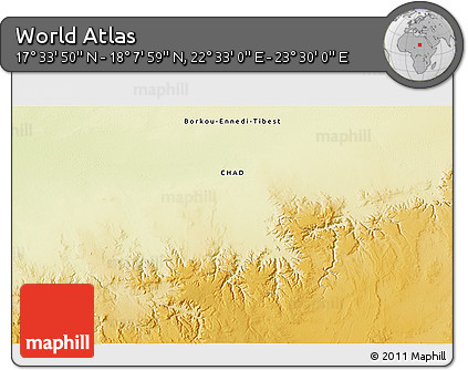Physical 3D Map of the Area around 17° 50' 55" N, 23° 1' 29" E