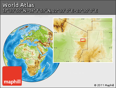 Physical Location Map of the Area around 17° 50' 55" N, 23° 1' 29" E