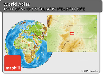 Physical Location Map of the Area around 17° 50' 55" N, 24° 43' 30" E