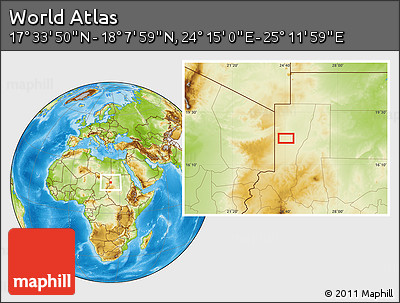 Physical Location Map of the Area around 17° 50' 55" N, 24° 43' 30" E