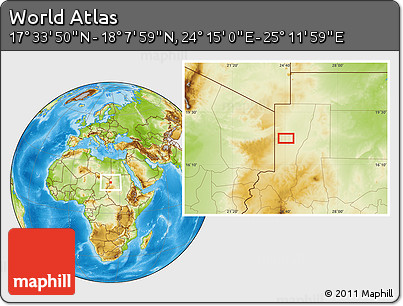 Physical Location Map of the Area around 17° 50' 55" N, 24° 43' 30" E