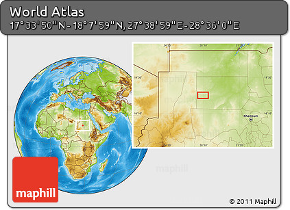 Physical Location Map of the Area around 17° 50' 55" N, 28° 7' 30" E