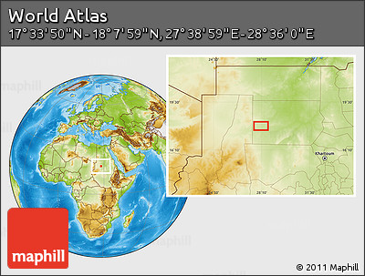Physical Location Map of the Area around 17° 50' 55" N, 28° 7' 30" E