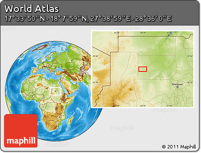 Physical Location Map of the Area around 17° 50' 55" N, 28° 7' 30" E