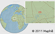 Savanna Style Location Map of the area around 17° 50' 55" N, 2° 28' 30" W, hill shading