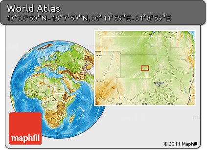 Physical Location Map of the Area around 17° 50' 55" N, 30° 40' 29" E