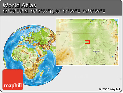 Physical Location Map of the Area around 17° 50' 55" N, 30° 40' 29" E