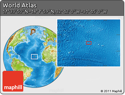 Physical Location Map of the Area around 17° 50' 55" N, 32° 13' 30" W