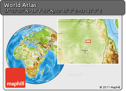 Physical Location Map of the Area around 17° 50' 55" N, 33° 13' 30" E