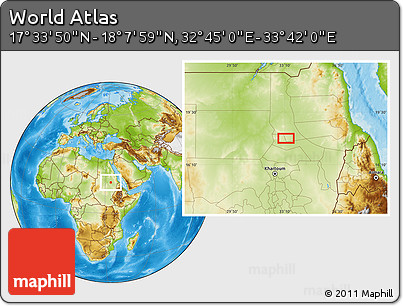 Physical Location Map of the Area around 17° 50' 55" N, 33° 13' 30" E