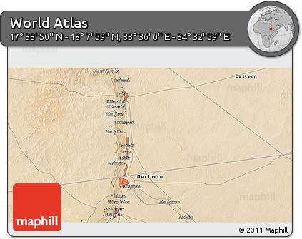 Satellite 3D Map of the Area around 17° 50' 55" N, 34° 4' 30" E