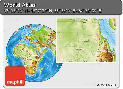 Physical Location Map of the Area around 17° 50' 55" N, 34° 4' 30" E