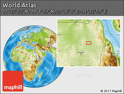 Physical Location Map of the Area around 17° 50' 55" N, 34° 4' 30" E
