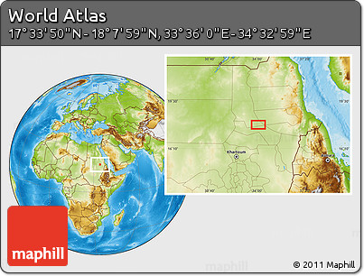 Physical Location Map of the Area around 17° 50' 55" N, 34° 4' 30" E