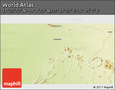 Physical 3D Map of the Area around 17° 50' 55" N, 35° 46' 29" E