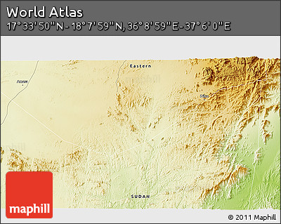 Physical 3D Map of the Area around 17° 50' 55" N, 36° 37' 30" E