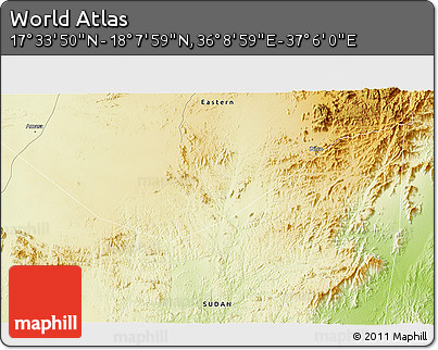 Physical 3D Map of the Area around 17° 50' 55" N, 36° 37' 30" E