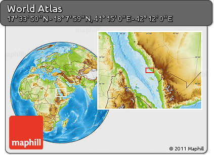 Physical Location Map of the Area around 17° 50' 55" N, 41° 43' 30" E
