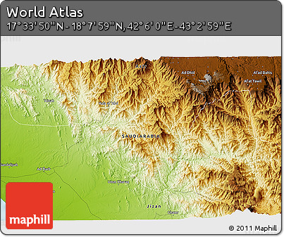 Physical 3D Map of the Area around 17° 50' 55" N, 42° 34' 30" E