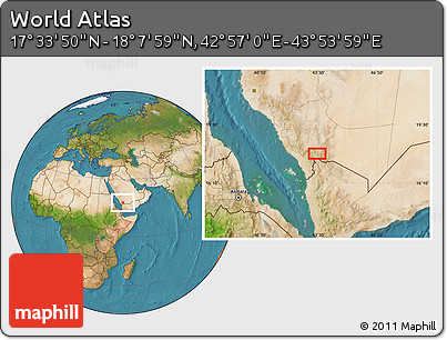 Satellite Location Map of the Area around 17° 50' 55" N, 43° 25' 29" E