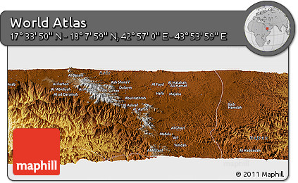 Physical Panoramic Map of the Area around 17° 50' 55" N, 43° 25' 29" E
