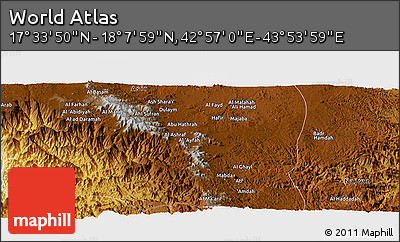 Physical Panoramic Map of the Area around 17° 50' 55" N, 43° 25' 29" E