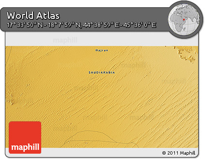Physical 3D Map of the Area around 17° 50' 55" N, 45° 7' 30" E