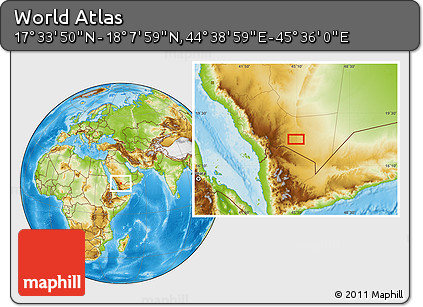Physical Location Map of the Area around 17° 50' 55" N, 45° 7' 30" E