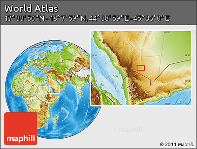 Physical Location Map of the Area around 17° 50' 55" N, 45° 7' 30" E