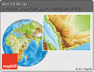 Physical Location Map of the Area around 17° 50' 55" N, 45° 7' 30" E